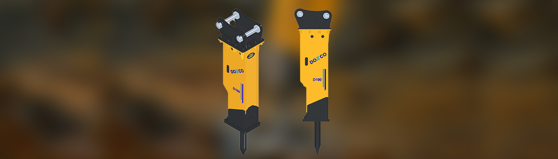 Two views of the DOZCO D100 rock breaker