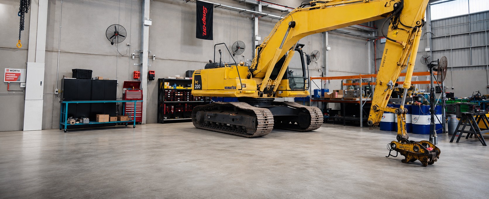 Heavy machinery repair in the McCarthy workshop