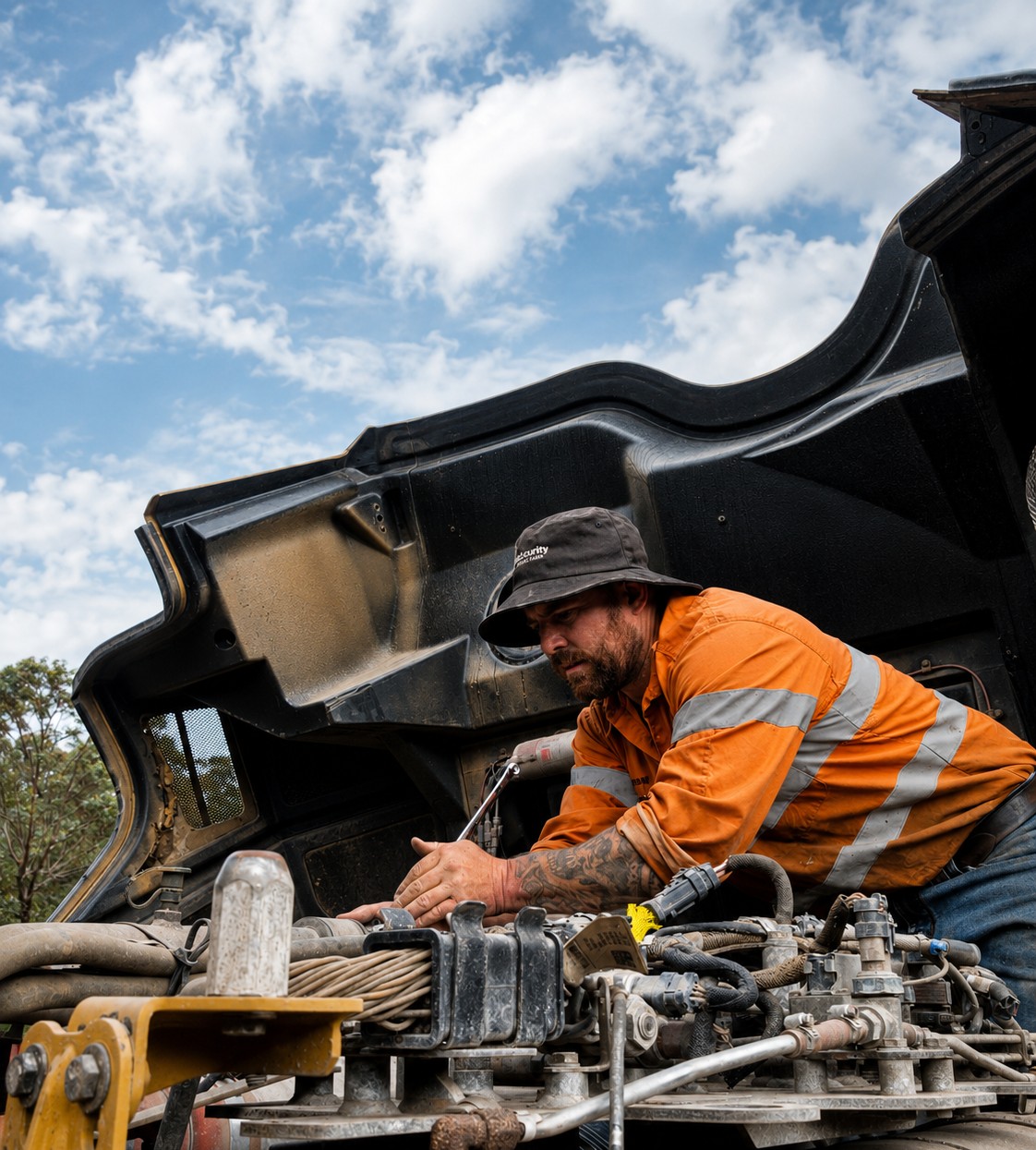 Technician working on heavy equipment